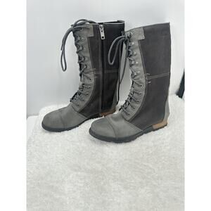 Sorel Major Maverick Grey and Black Leather Lace Up Mid Calf Boots Size 7.5